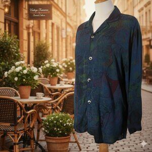 Waterland S Mens Unisex Skull Pirate Print Vintage Shirt Long Sleeve Top Rayon